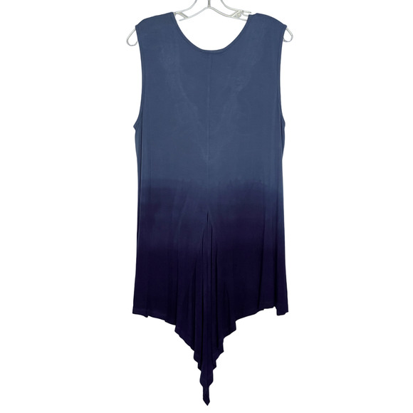 Style&co. Blue Ombre Beaded Crochet Rayon Tank Tunic Top Size 1X Asymmetric Hem - Picture 2 of 10